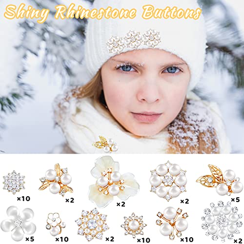 Baaxxango 60 Pieces Rhinestone Buttons,Faux Pearl Embellishments Buttons,Flat Back Flower Rhinestone Buttons for Crafts,Jewelry Making,DIY Wedding Decorations,Clothes Bags Shoes Supplies - Image 3