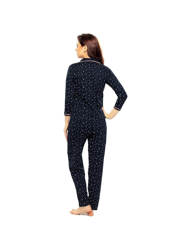 Accessorize Kingdom - Women's Cotton Star & Dot Printed Night Suit Set Of Shirt & Pajama - Image 1