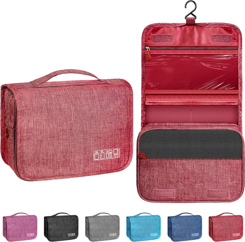 YEMEDA Toiletry Bag Travel Bag with Hanging Hook, Waterproof Capacity Hanging Multifunctional Makeup Bag for Toiletries, Portable Cosmetic Bag Travel Organizer for Women and Men (Red) - Image 1