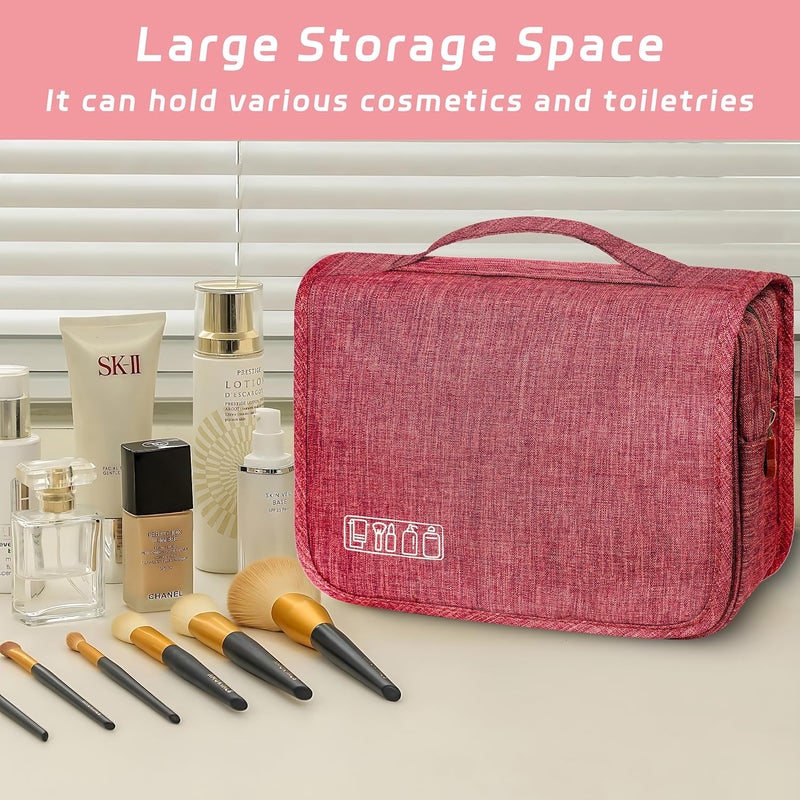 YEMEDA Toiletry Bag Travel Bag with Hanging Hook, Waterproof Capacity Hanging Multifunctional Makeup Bag for Toiletries, Portable Cosmetic Bag Travel Organizer for Women and Men (Red) - Image 4