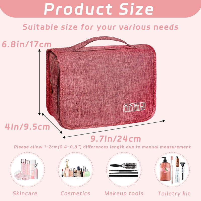YEMEDA Toiletry Bag Travel Bag with Hanging Hook, Waterproof Capacity Hanging Multifunctional Makeup Bag for Toiletries, Portable Cosmetic Bag Travel Organizer for Women and Men (Red) - Image 2