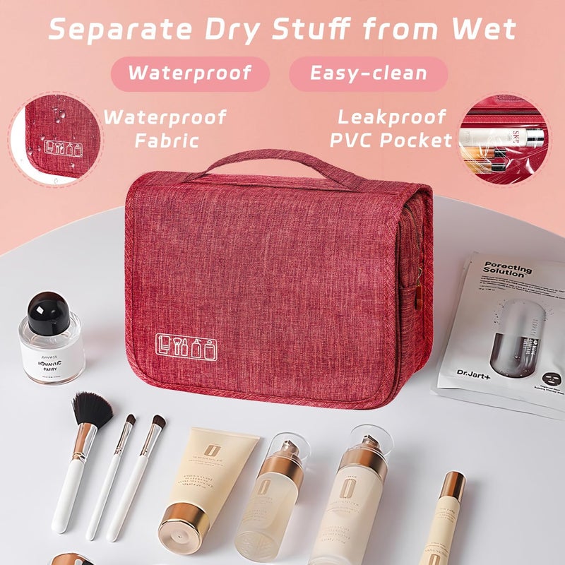 YEMEDA Toiletry Bag Travel Bag with Hanging Hook, Waterproof Capacity Hanging Multifunctional Makeup Bag for Toiletries, Portable Cosmetic Bag Travel Organizer for Women and Men (Red) - Image 5