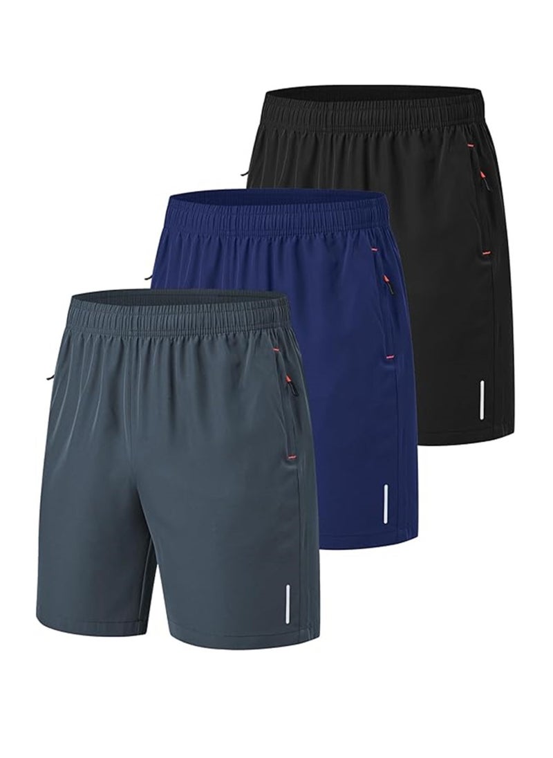Generic 3 Pack Mens Shorts Athletic Gym Mens Workout Shorts Black Quick Dry Basketball Shorts Tennis Shorts For Men With Pockets For Running Jogging Casual Activewear Size M  - Image 1