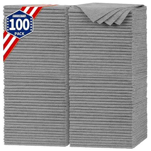 FIXSMITH Shop Towels Pack of 100 Grey Microfiber Cleaning Cloth Bulk Microfiber Towels for Cars AllPurpose Absorbent Cleaning Rags Dust Cloth for Automotive Mechanic Garage 115 x 115 inch - Image 1