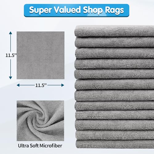 FIXSMITH Shop Towels Pack of 100 Grey Microfiber Cleaning Cloth Bulk Microfiber Towels for Cars AllPurpose Absorbent Cleaning Rags Dust Cloth for Automotive Mechanic Garage 115 x 115 inch - Image 3