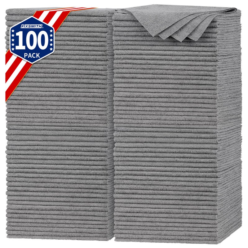 FIXSMITH Shop Towels Pack of 100 Grey Microfiber Cleaning Cloth Bulk Microfiber Towels for Cars AllPurpose Absorbent Cleaning Rags Dust Cloth for Automotive Mechanic Garage 115 x 115 inch - Image 2