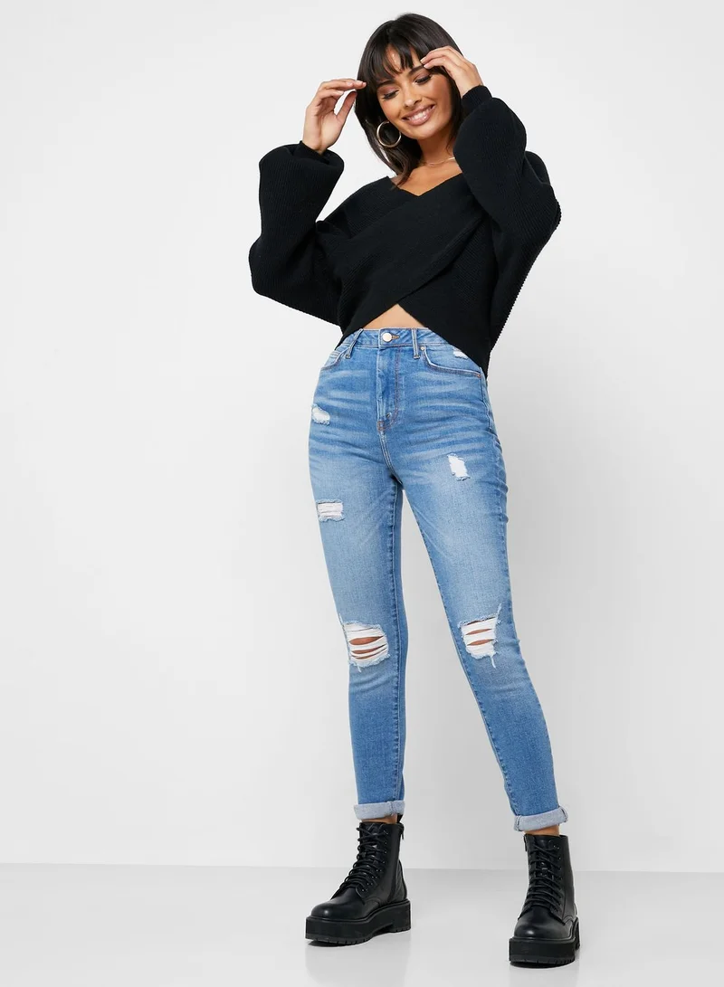 FOREVER 21 Distressed Super Skinny Jeans