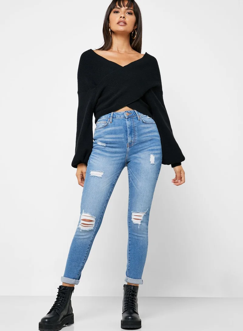 FOREVER 21 Distressed Super Skinny Jeans