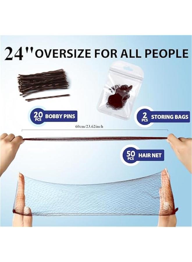 Arabest 50pcs 24'' Hair Nets for Food Service Workers, Unisex, Professionals, Various Ages, Hair Net, Brown, Solid, Nylon, Large, Modern, Pull-On - Image 2