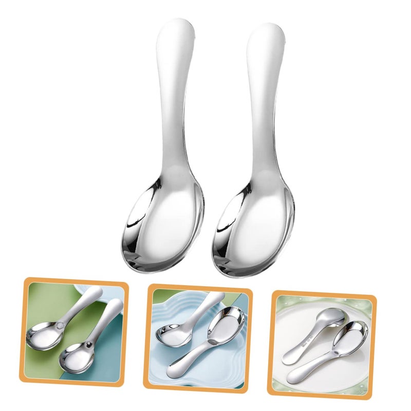 Stainless Steel Spoons Set Of 2 Smooth Surface Soup Porridge Spoons Lightweight Portable - Image 5