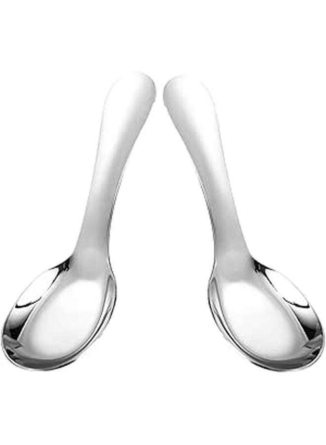 Stainless Steel Spoons Set Of 2 Smooth Surface Soup Porridge Spoons Lightweight Portable - Image 1