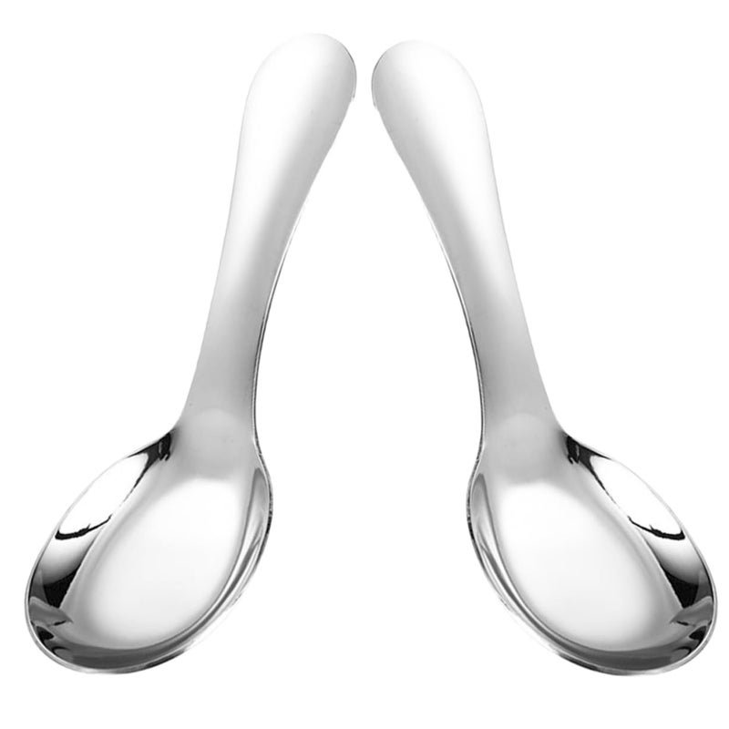 Stainless Steel Spoons Set Of 2 Smooth Surface Soup Porridge Spoons Lightweight Portable - Image 2