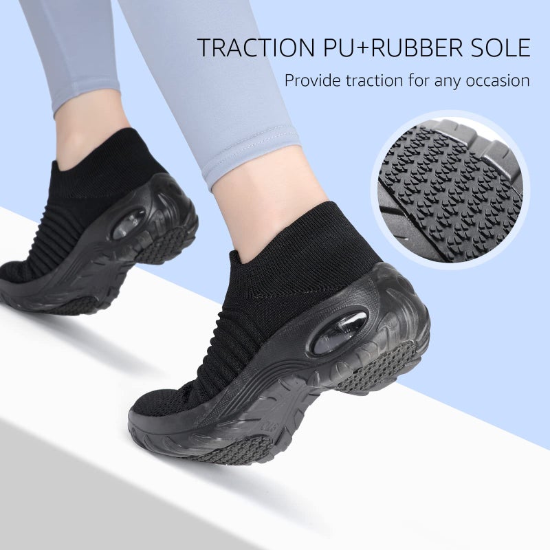 HKR Womens Walking Tennis Shoes Slip On Light Weight Mesh Platform Nursing Shoes Air Cushion Sneakers All Black US 7(1839 EU 38) - Image 3