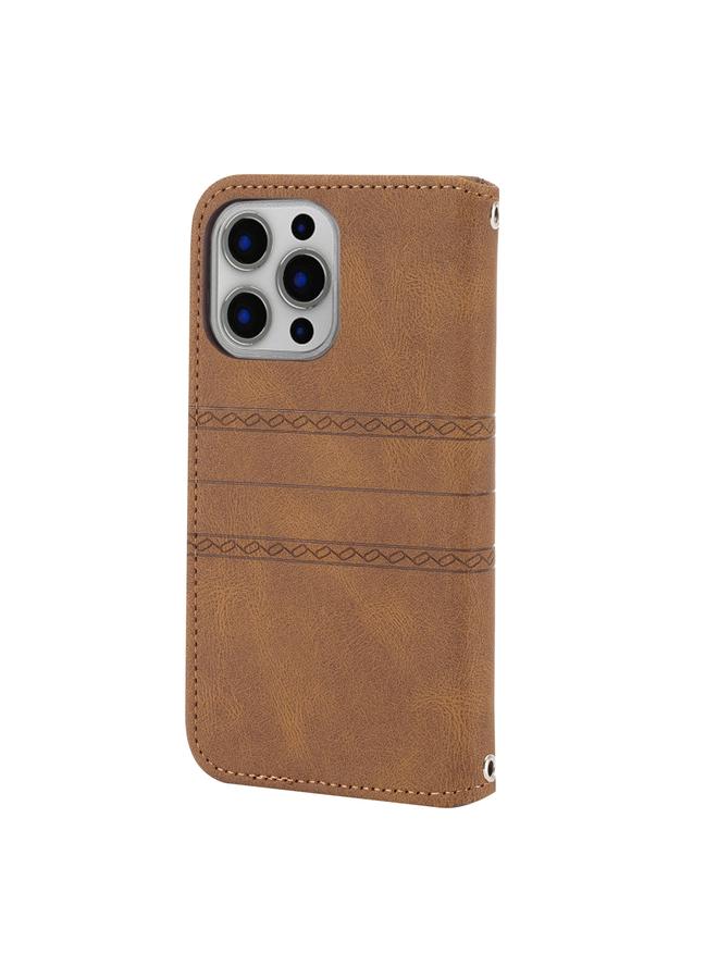 زبون جراب لهاتف iPhone 12 Pro Max من الجلد الصناعي PU + TPU بتصميم مخطط منقوش مع مشبك مغناطيسي مع حامل وفتحة للبطاقات ومحفظة وإطار للصور وحزام - Image 3