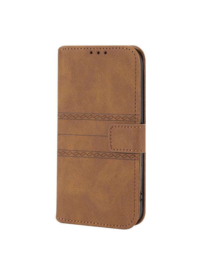 زبون جراب لهاتف iPhone 12 Pro Max من الجلد الصناعي PU + TPU بتصميم مخطط منقوش مع مشبك مغناطيسي مع حامل وفتحة للبطاقات ومحفظة وإطار للصور وحزام - Image 2