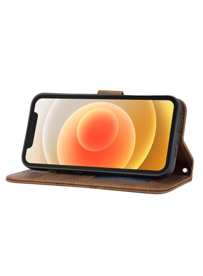 زبون جراب لهاتف iPhone 12 Pro Max من الجلد الصناعي PU + TPU بتصميم مخطط منقوش مع مشبك مغناطيسي مع حامل وفتحة للبطاقات ومحفظة وإطار للصور وحزام - Image 5