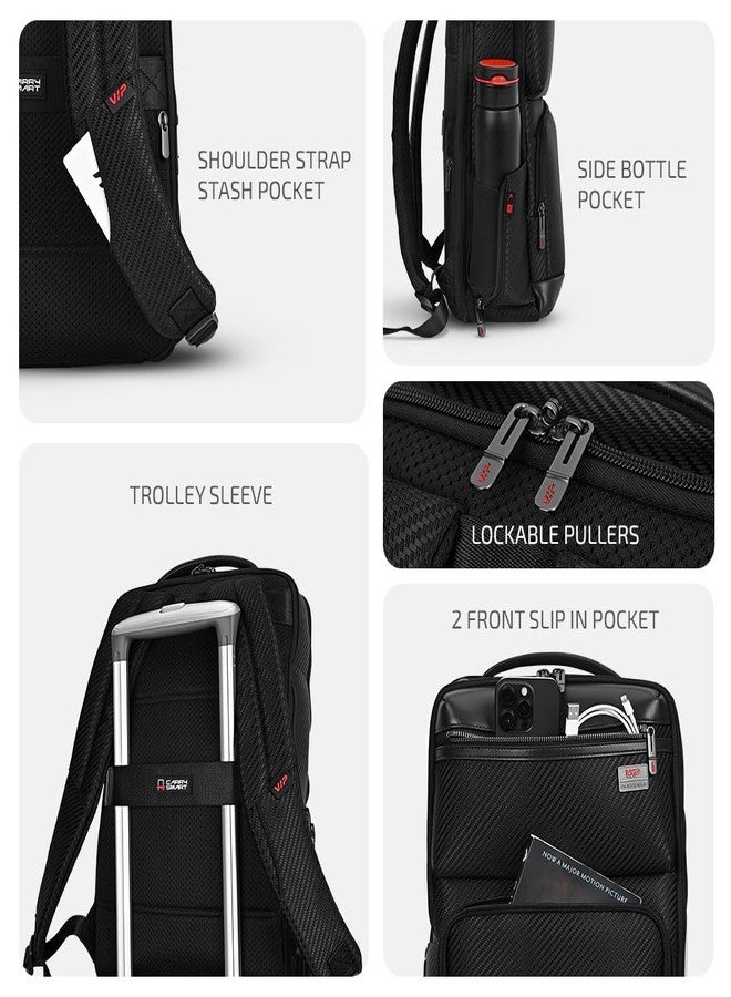VIP Urban 17 Inch Compatible Laptop Backpack 20L | Water-Resistant with USB Charging Port | Padded Laptop Sleeve, 2 Compartments, Trolley Sleeve | Office & Travel Backpack for Men & Women (Black) - Image 4