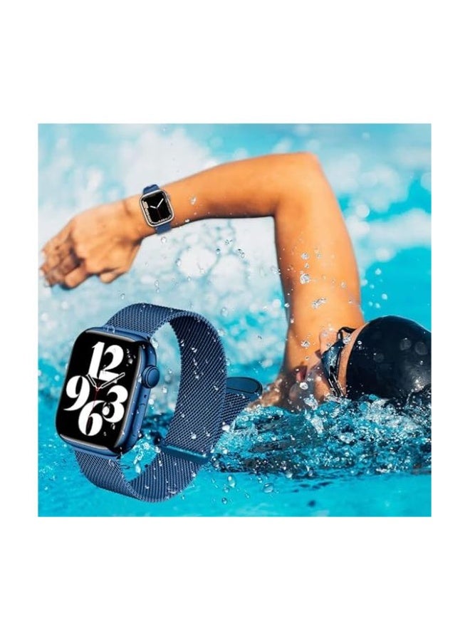 Magnetic stainless steel band compatible with Apple Watch 49mm/45mm/44mm/42mm, watch strap for iWatch Series 1/2/3/4/5/6/7/8/SE/Ultra/Ultra 2 - blue - Image 3