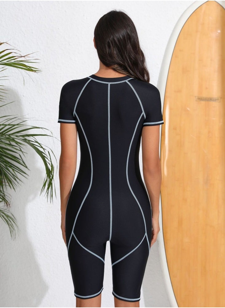 Al Aoyama One Piece Short Sleeve Quick-Dry Swimwear zip design surfing suits Elastic  - Image 2