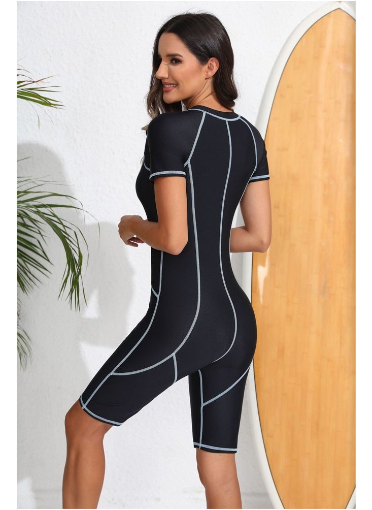 Al Aoyama One Piece Short Sleeve Quick-Dry Swimwear zip design surfing suits Elastic  - Image 4