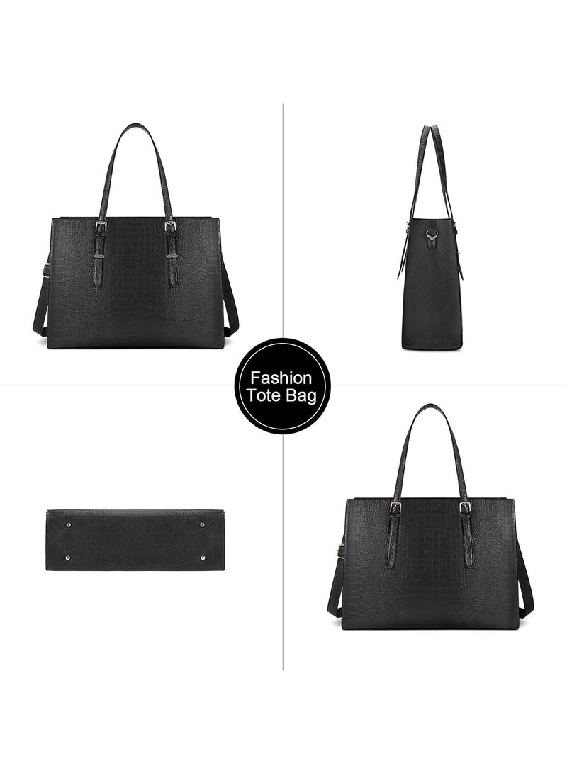 لينند حقيبة كمبيوتر محمول للسيدات 15.6 بوصة كمبيوتر محمول حقيبة يد جلدية أنيقة كمبيوتر محمول حقيبة العمل للماء حقيبة الكتف المهنية سيدة الأعمال حقيبة مكتب كبير الحجم أسود - Image 5