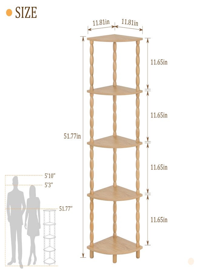 MaxSmeo Corner Bookshelf, 5-Tier Coner Shelf Stand, Modern Corner Plant Shelves with Storage, for Bedroom, Bathroom, Kitchen, Living Room (Rustic Walnut) - Image 3