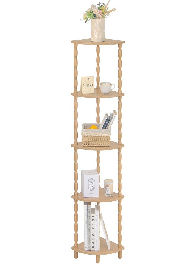 MaxSmeo Corner Bookshelf, 5-Tier Coner Shelf Stand, Modern Corner Plant Shelves with Storage, for Bedroom, Bathroom, Kitchen, Living Room (Rustic Walnut) - Image 1