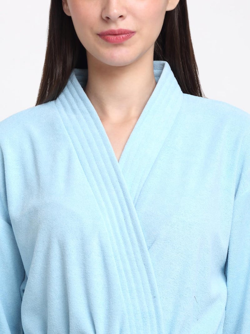 CREEVA Everyday Unisex Micro Terry Bathrobe Collection With kimono collar and 1 Pocket, 3/4 Sleeve Bath Robe Super Soft Light Weight - Sky Blue - Image 5
