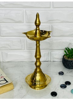 Pital Nagri Craft Pital Nagri Craft Standing Deepak in Gold Finish Pure Brass 9 Inch Tall Kerala Samai Diya for Puja Traditional Oil Lamp 300 gm Ideal for Home Dcor Pooja 