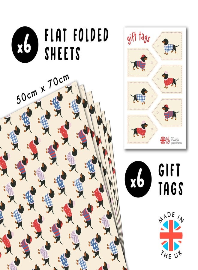 CENTRAL 23 Dog Wrapping Paper Dachshund - 6 Sheets With Sausage Dogs In Sweaters - Funny Birthday Wrap For Pets, Adult, Men, Women - Christmas Gatherings, Pet Parties - Recyclable - Image 2