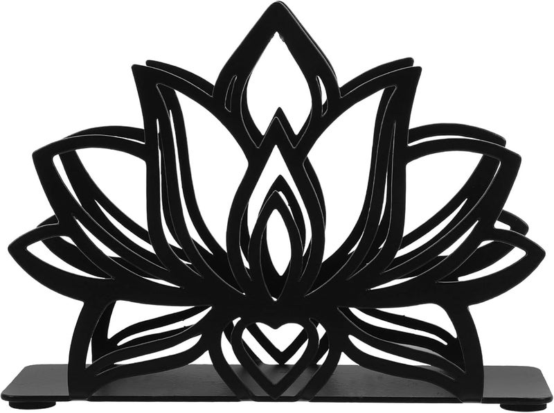 DEARMAMY Lotus Napkin Holder Flower Napkin Stand Organizer Cast Iron Farmhouse Tissue Dispenser Desk Decoration for Kitchen Dining Room Tables 1200X890X400CM Black  - Image 1