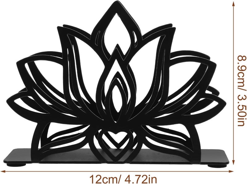 DEARMAMY Lotus Napkin Holder Flower Napkin Stand Organizer Cast Iron Farmhouse Tissue Dispenser Desk Decoration for Kitchen Dining Room Tables 1200X890X400CM Black  - Image 4