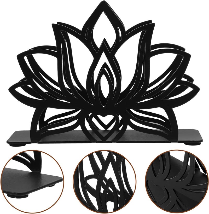 DEARMAMY Lotus Napkin Holder Flower Napkin Stand Organizer Cast Iron Farmhouse Tissue Dispenser Desk Decoration for Kitchen Dining Room Tables 1200X890X400CM Black  - Image 2