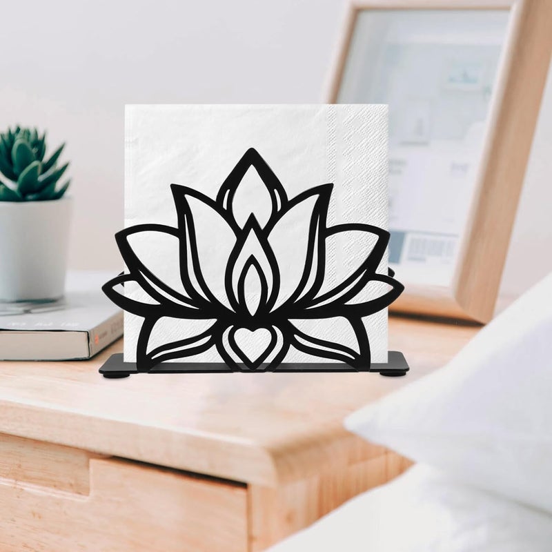 DEARMAMY Lotus Napkin Holder Flower Napkin Stand Organizer Cast Iron Farmhouse Tissue Dispenser Desk Decoration for Kitchen Dining Room Tables 1200X890X400CM Black  - Image 5
