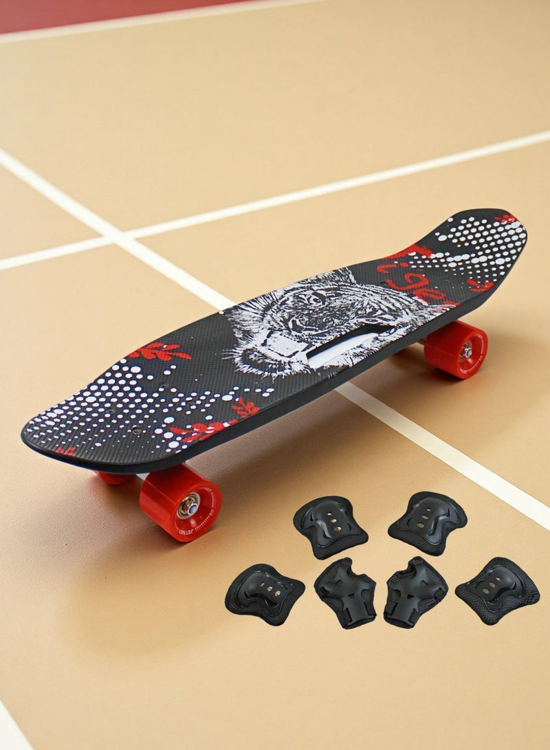 إيزي فيتشور لوح تزلج كامل للأطفال من EASY FUTURE - لوح قصير Penny Board Cruiser للشباب من سن 6 إلى 12 عامًا، والمراهقين والمبتدئين الذين يتعلمون التزلج، بما في ذلك مجموعة معدات الحماية - Image 1