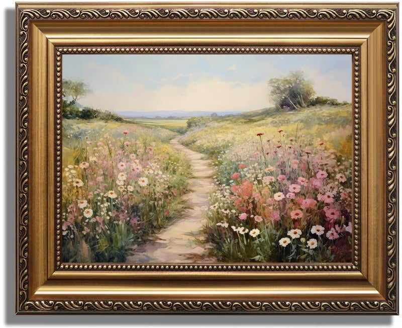 KBKBART Gold Framed Vintage Wall Art Vintage Spring Decor Wildflower Countryside Canvas Oil Painting Farmhouse Decor Wall Art Rustic Antique Landscape Bathroom Wall Decor for Bedroom Living Room Gifts for Friends or Family12x16 - Image 2