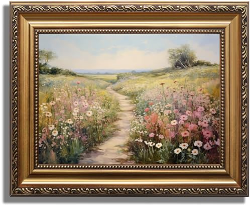 KBKBART Gold Framed Vintage Wall Art Vintage Spring Decor Wildflower Countryside Canvas Oil Painting Farmhouse Decor Wall Art Rustic Antique Landscape Bathroom Wall Decor for Bedroom Living Room Gifts for Friends or Family12x16 - Image 1