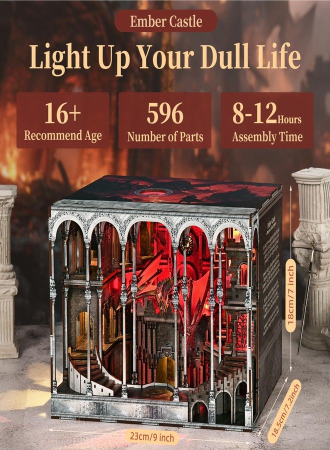 MiniCity Book Nook Kit, DIY Miniature House Dollhouse Kit for Adult and Teens, Booknook Bookshelf Decor Castle Model Build with LED Light, Gifts for Family and Friends (Ember Castle) - Image 2