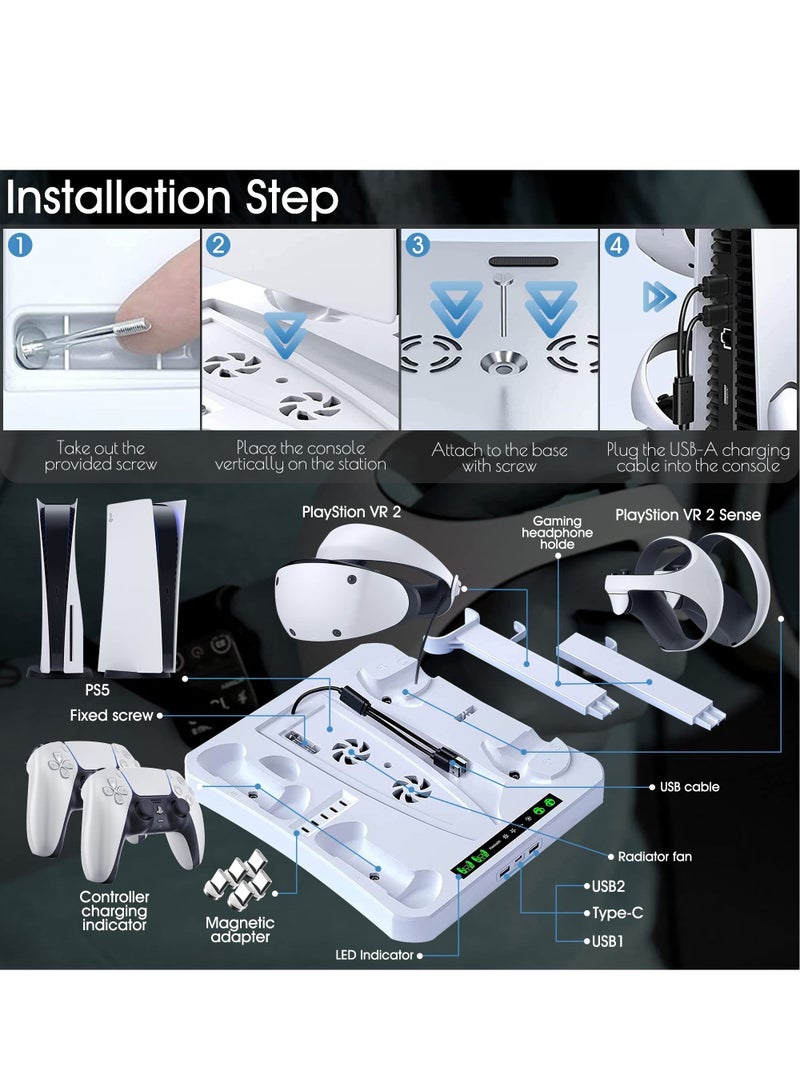 Storage Charging Station Compatible for PS VR2 for Playstation 5 Vertical Stand with Console Cooling Fan and Controller Charging Dock VR Headsets Holder - Image 4