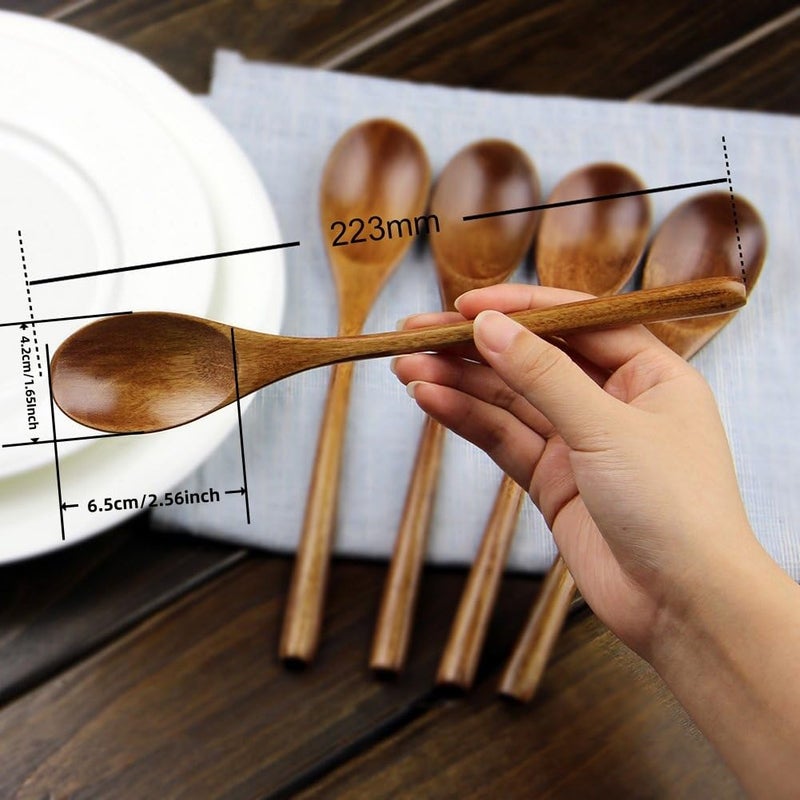 AOOSY Spoons, Wooden Spoons for Eating, 6 Pieces Japanese Natural Plant Ellipse Wooden Ladle Spoon Set for Cooking Mixing Stirring Honey Tea Soda Dessert Coconut Bowl Nonstick Pots Kitchen - Image 3