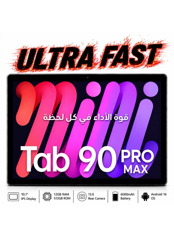 Oteeto Tab 90 PRO-MAX Slim Design | Gray | 12GB RAM + 512GB ROM | Ultra-Fast Quad-Core | Dual SIM | 10.0-inch Display | 5G Android Tablet | 8000mAh Powerhouse | Premium Performance & Style - Image 1