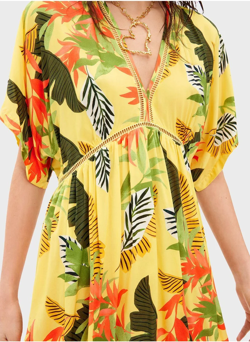 ديسيجوال Plunge Neck Printed Beachwear Dress