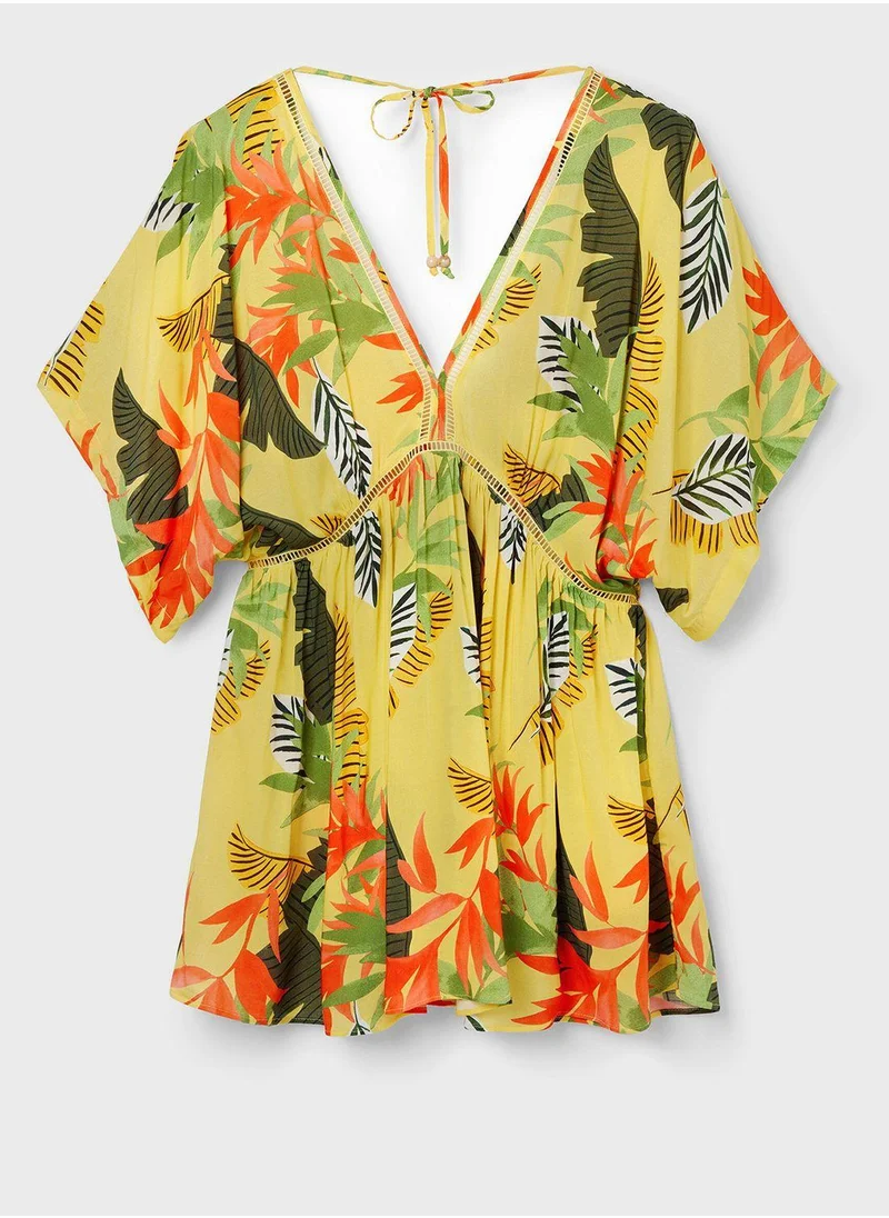 ديسيجوال Plunge Neck Printed Beachwear Dress