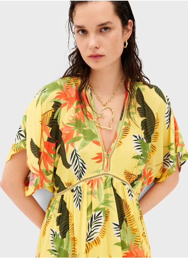 ديسيجوال Plunge Neck Printed Beachwear Dress