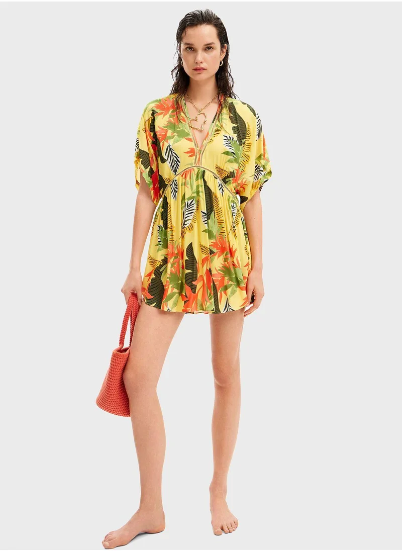 ديسيجوال Plunge Neck Printed Beachwear Dress