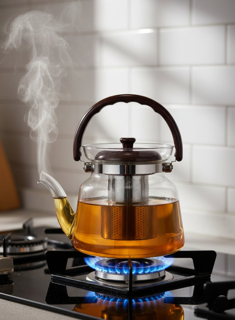 BASURRAH Heat-Resistant Glass Teapot with Stainless Steel Strainer – Can Withstand Direct Fire on Gas Stove, Available in Sizes 0.6L / 1L / 1.2L / 1.4L / 1.6L, Elegant Design for Preparing Tea and Hot Beverages - Image 1