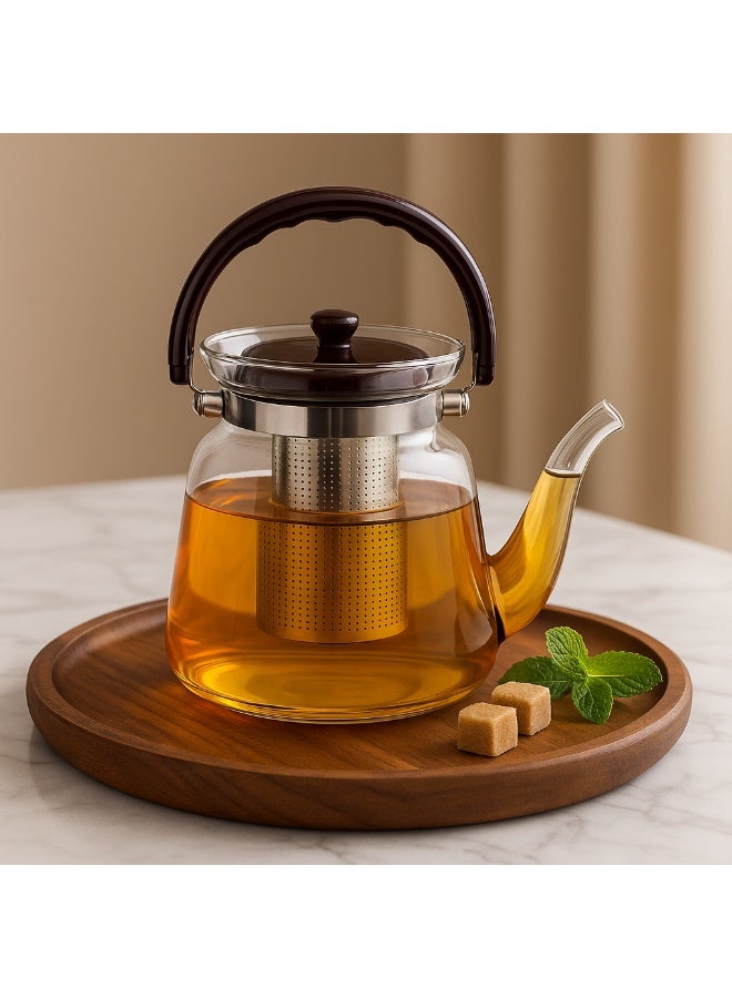 BASURRAH Heat-Resistant Glass Teapot with Stainless Steel Strainer – Can Withstand Direct Fire on Gas Stove, Available in Sizes 0.6L / 1L / 1.2L / 1.4L / 1.6L, Elegant Design for Preparing Tea and Hot Beverages - Image 4