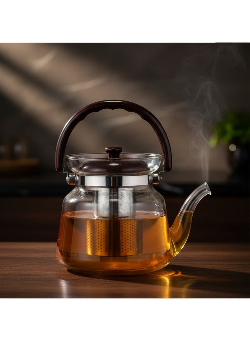 BASURRAH Heat-Resistant Glass Teapot with Stainless Steel Strainer – Can Withstand Direct Fire on Gas Stove, Available in Sizes 0.6L / 1L / 1.2L / 1.4L / 1.6L, Elegant Design for Preparing Tea and Hot Beverages - Image 3