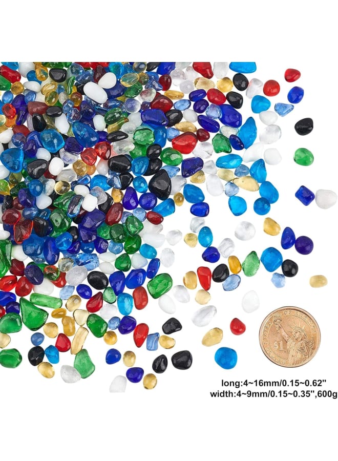 Rainbow Glass Undrilled Pebbles Crushed Nuggets for Succulents Bedding, Vase Filler, Fish Tank Decoration (600g)  - Image 2