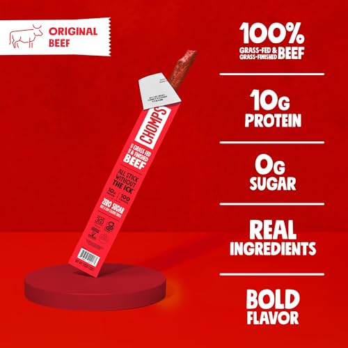 Chomps Grass-Fed and Finished Original Beef Jerky Snack Sticks 10-Pack - Keto, Paleo, Whole30, 10g Lean Meat Protein, Gluten-Free, Zero Sugar Food, Stocking Stuffer - Image 3